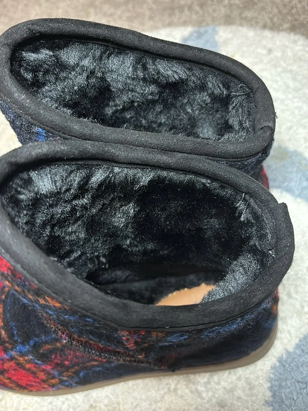 Indigo Plaid Winter Boots - Black, Red & Blue Accents
